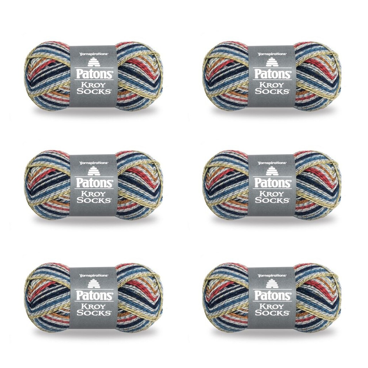 Patons Kroy Socks Blue Striped Ragg Yarn - 6 Pack of 1.75oz/50g - Blended Fiber - 1 Super Fine - 166 Yards - Knitting/Crochet